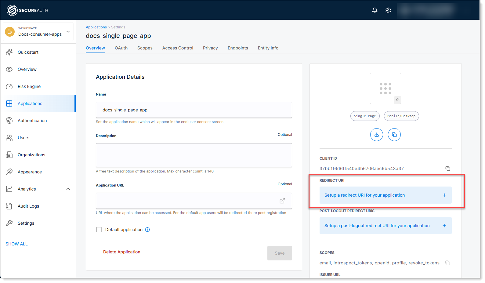 Configure redirect URI