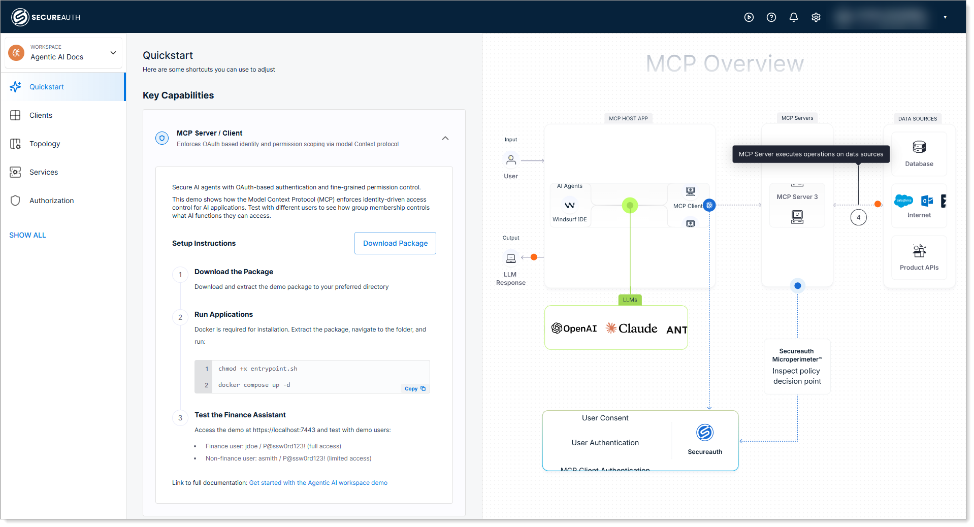 Download Package button in the Agentic AI workspace interface