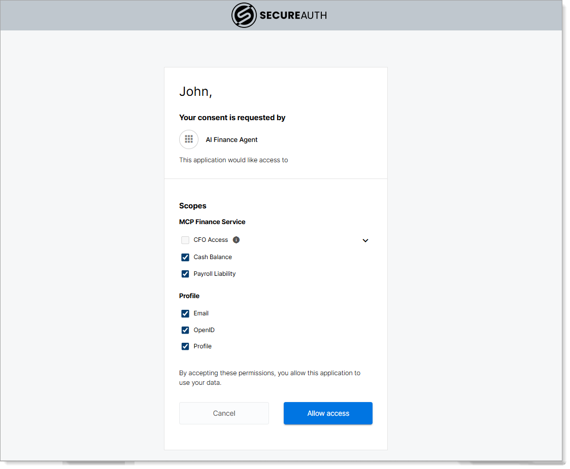 Consent page for John Doe