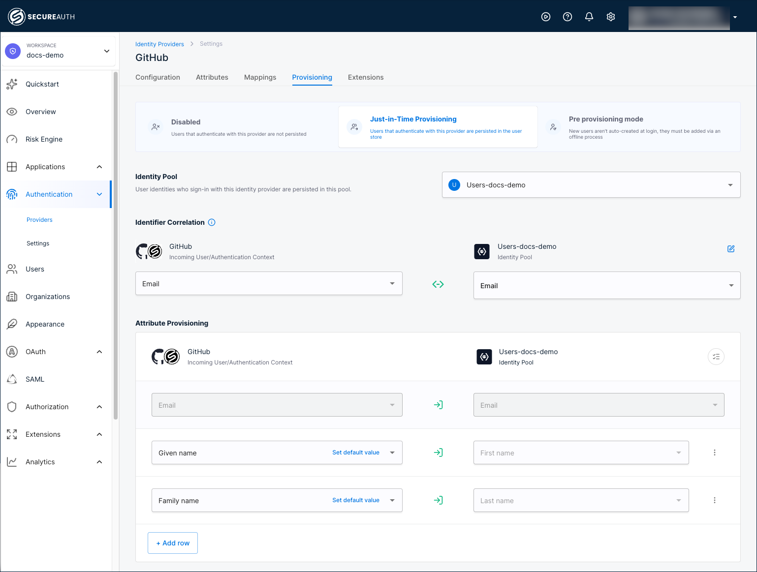 Attribute provisioning configuration