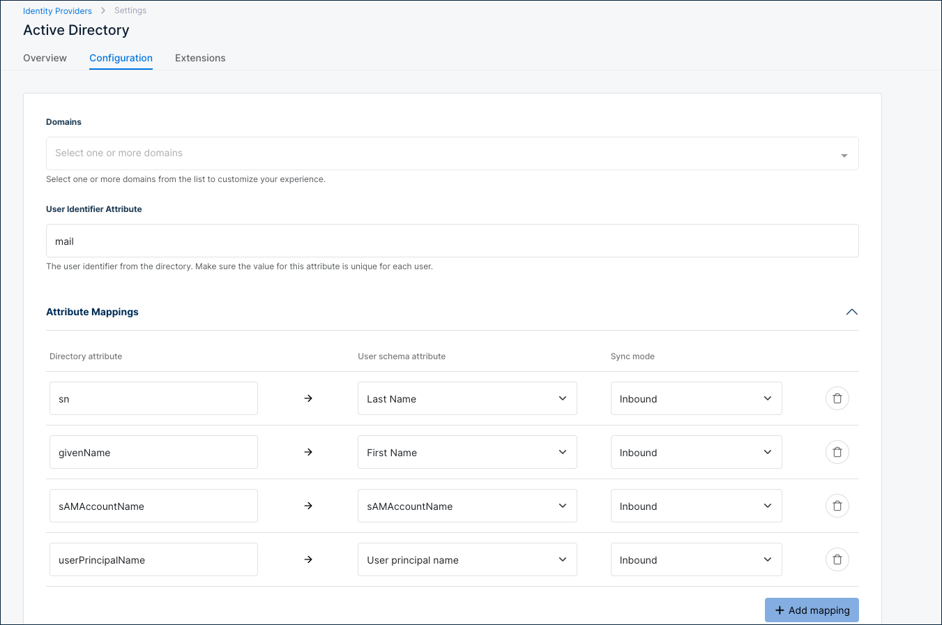 Active Directory Configuration tab