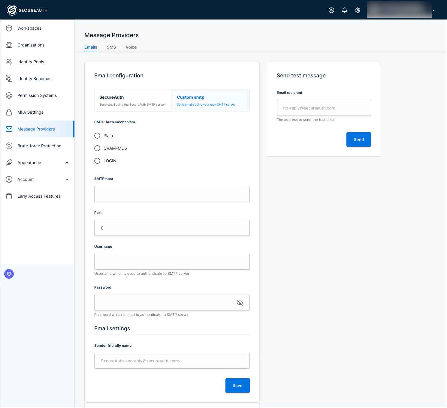 Custom SMTP configuration