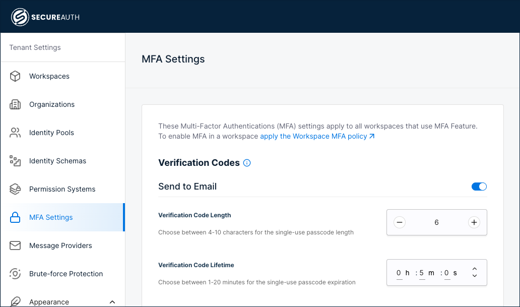 Configure email verification code length and lifetime
