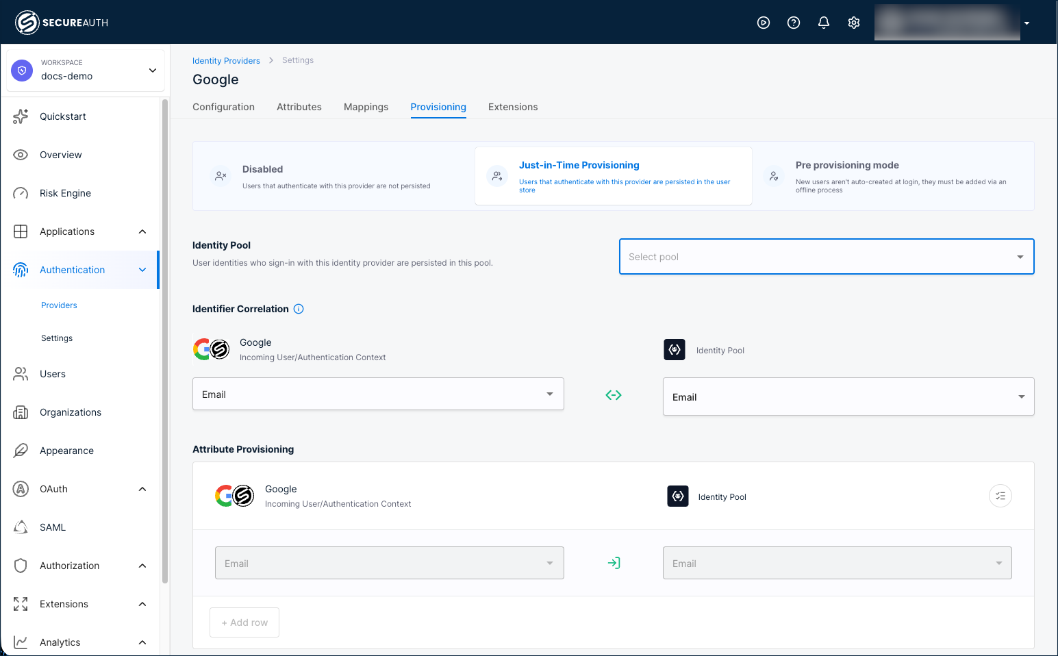Enable JIT provisioning on the Provisioning tab