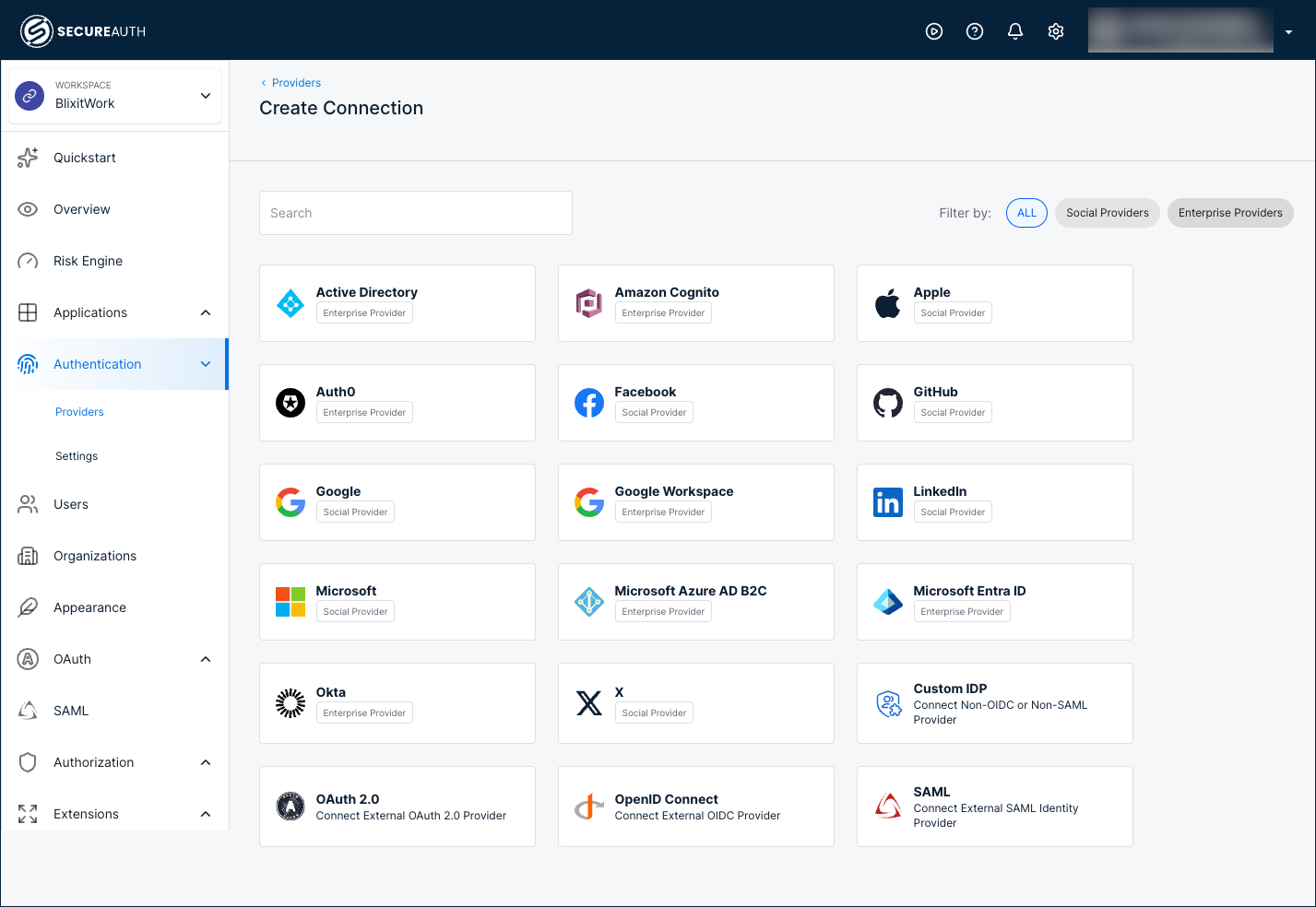 The Create Connection page showing identity provider templates, including the Microsoft Entra ID template