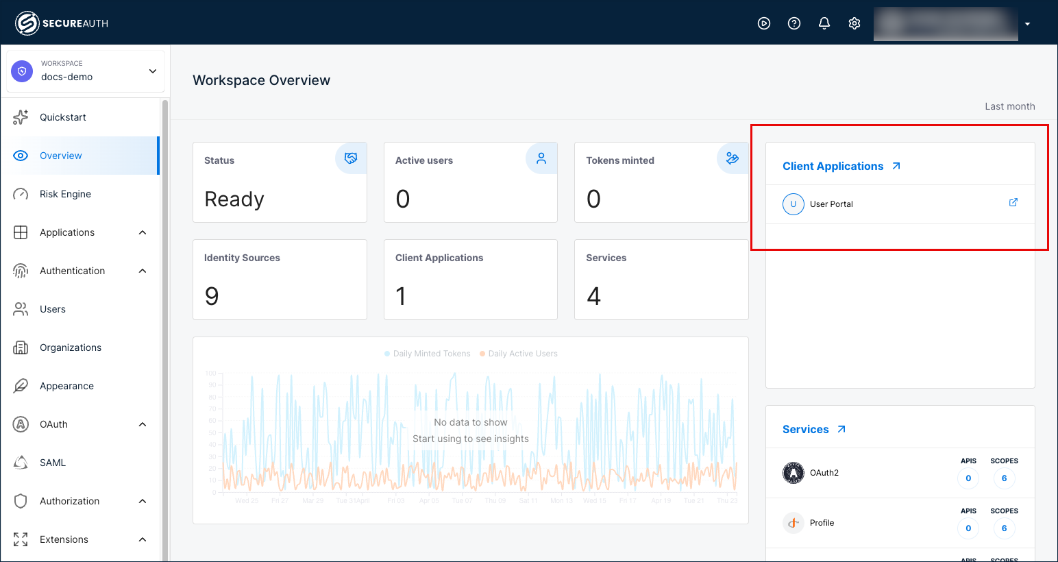 Launch the demo portal from the Dashboards page
