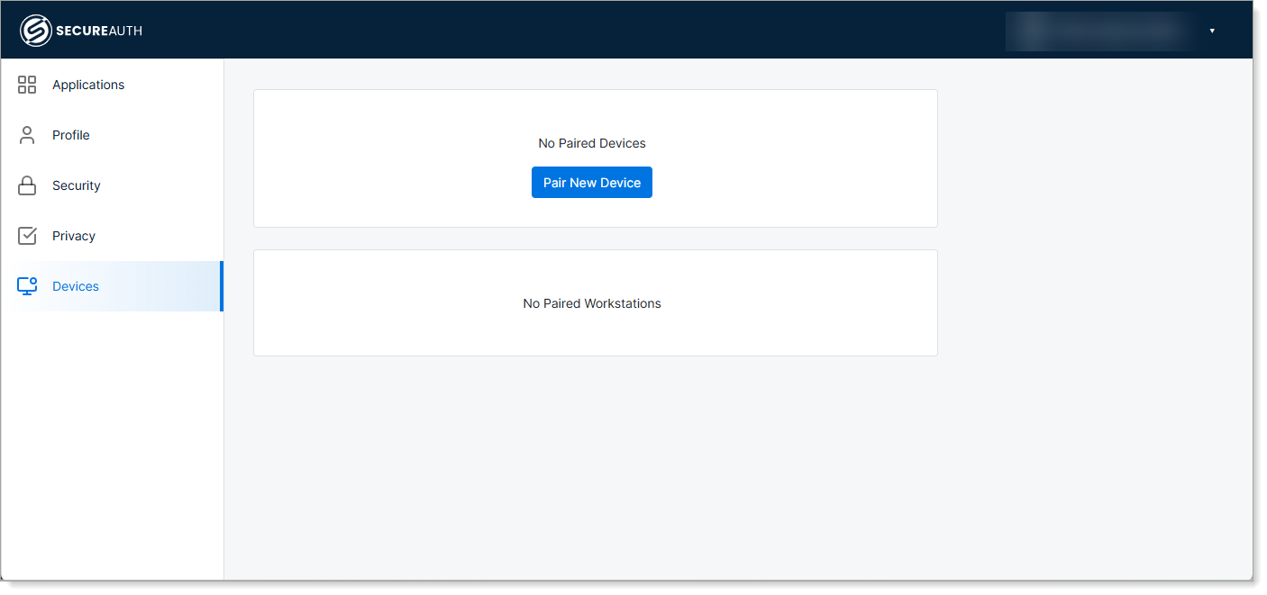 Devices page showing "No Paired Devices" message with a "Pair New Device" button