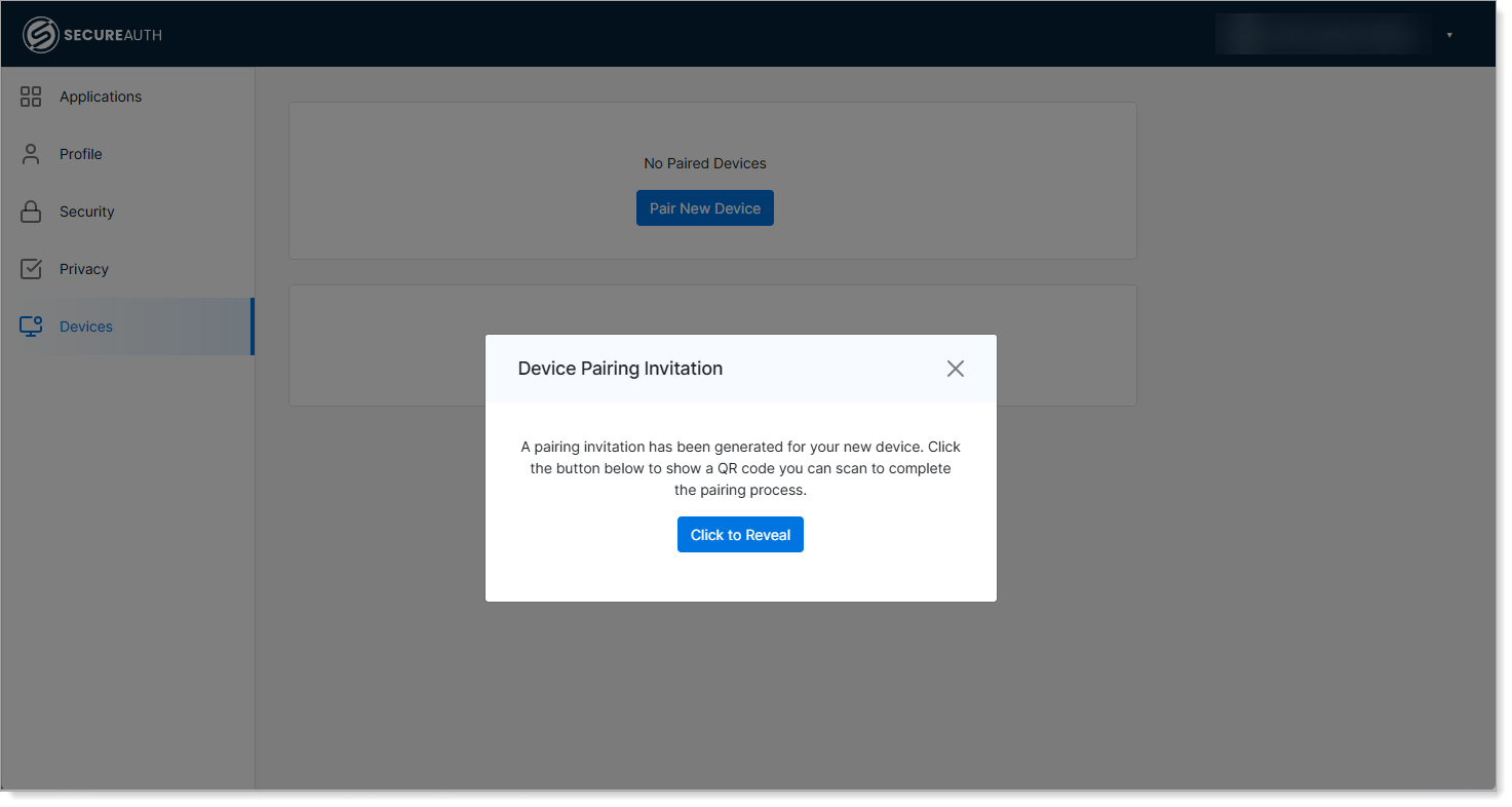 Device pairing invitation with a reveal button