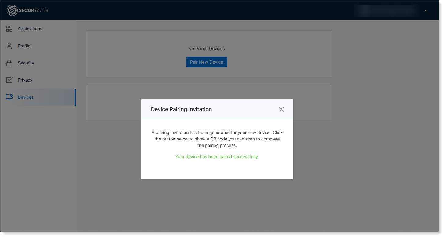 User Portal showing paired device confirmation