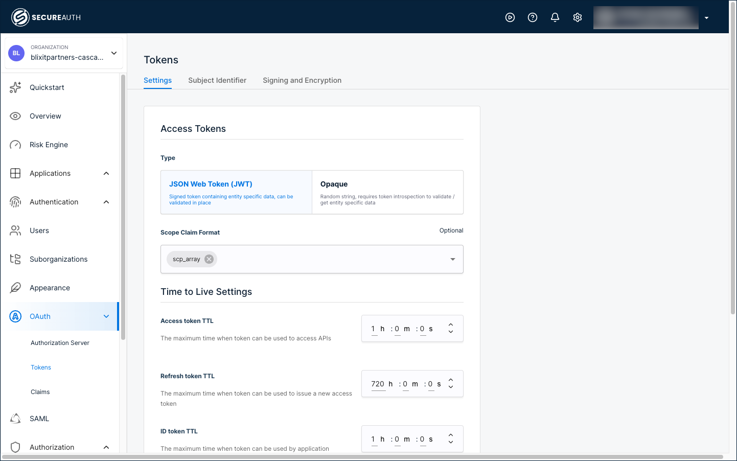 Time to Live Settings inside the Cascade Consulting organization