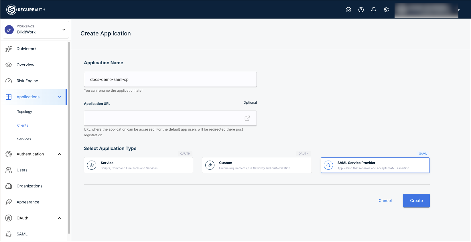 Create SAML Application