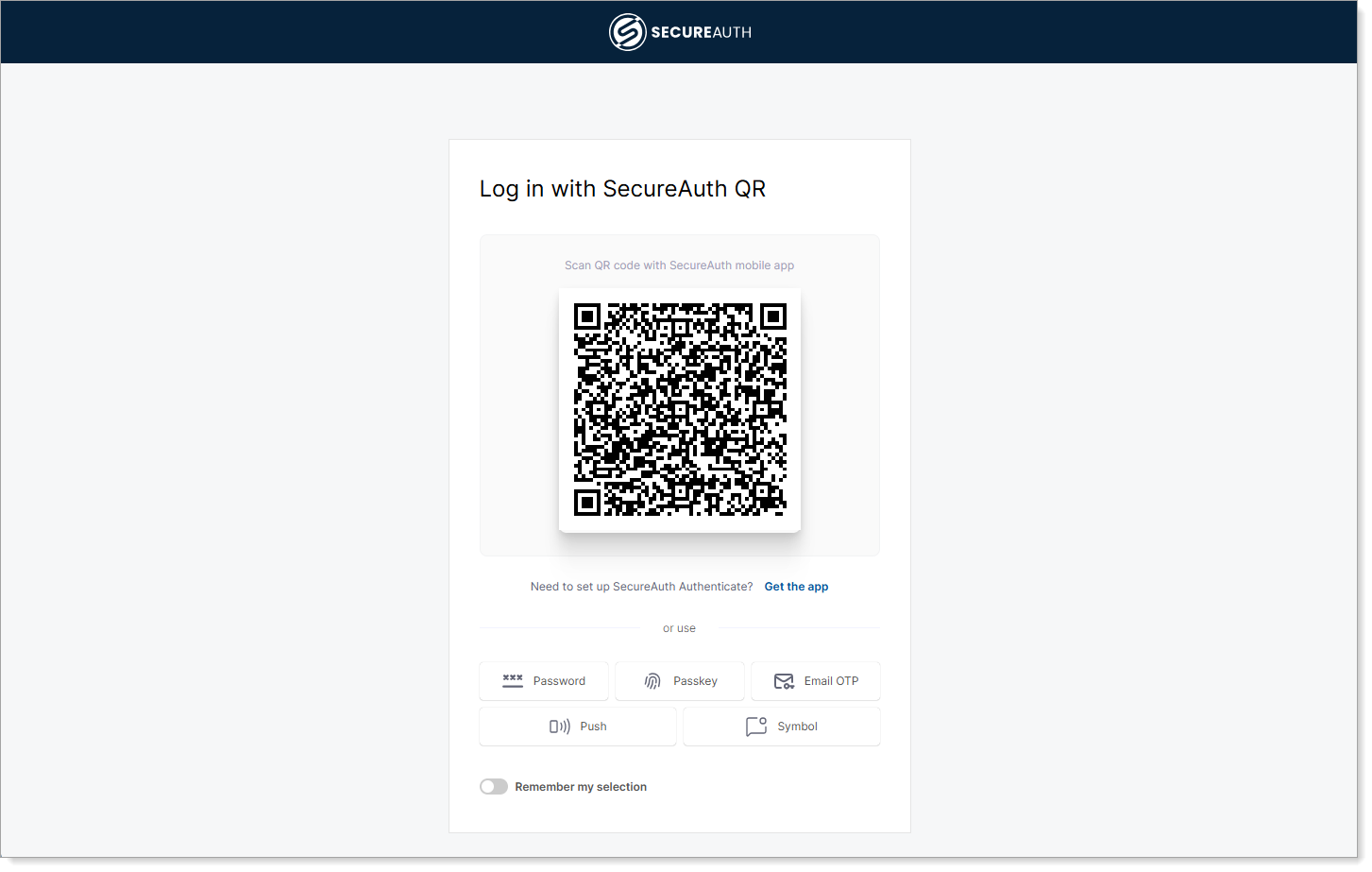 Log in with SecureAuth QR - preferred method
