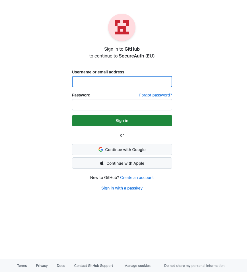 GitHub sign-in page shown when testing with Try Sign-in