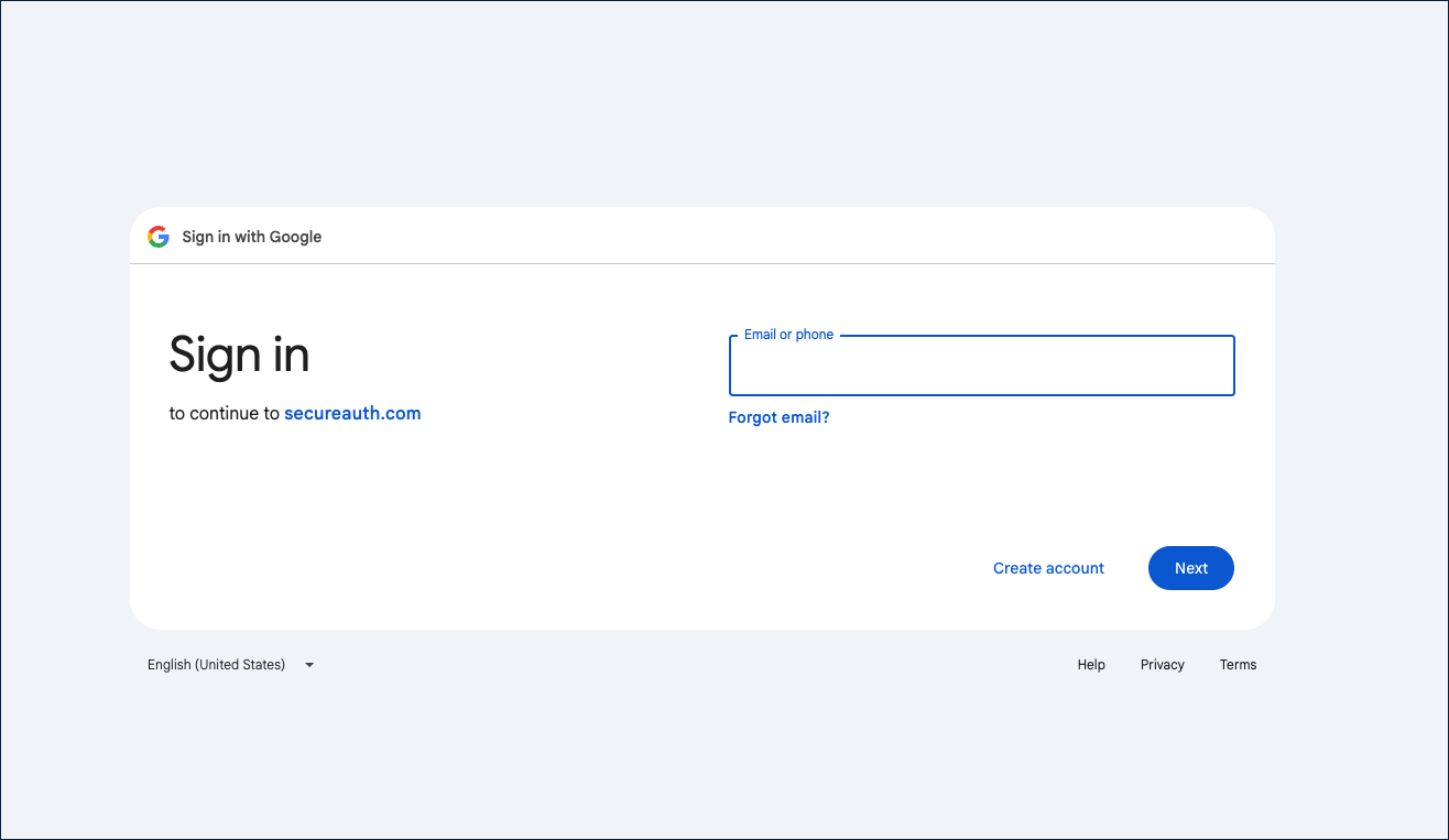 Google sign-in page shown when testing with Try Sign-in