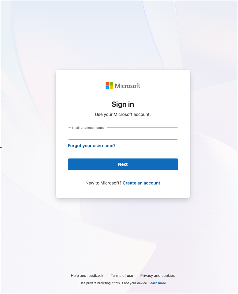 Microsoft sign-in page shown when testing with Try Sign-in