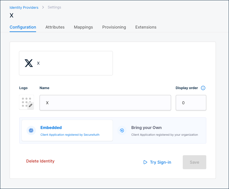 X Configuration tab showing Embedded mode and Display order