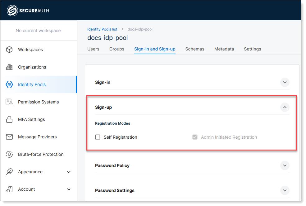 Sign-up configuration