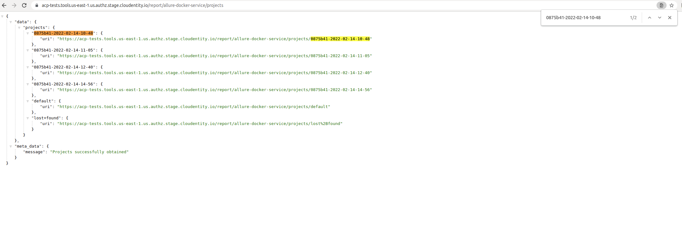 Allure Docker service - list of reports
