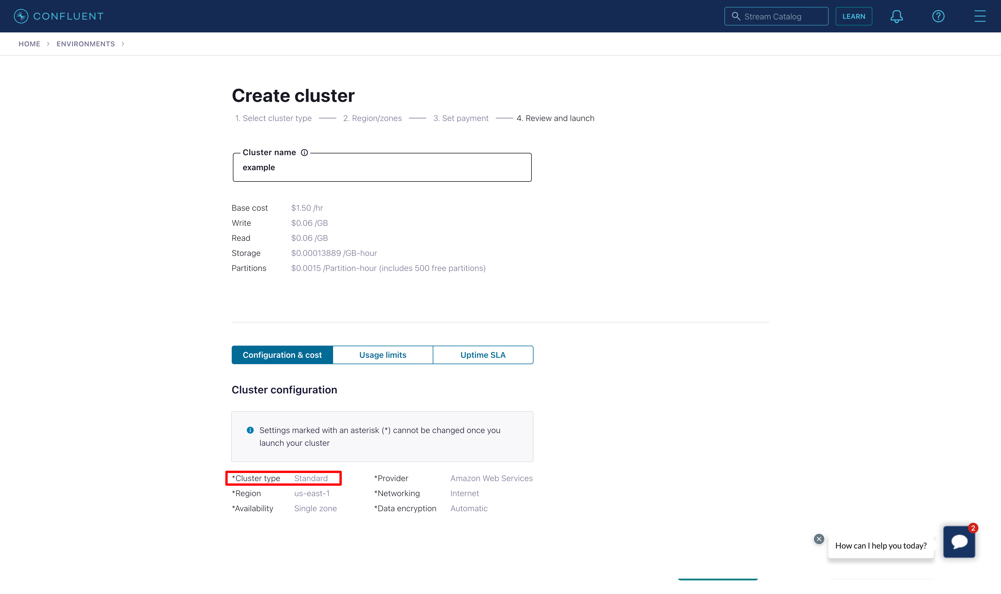 Summary of the example cluster