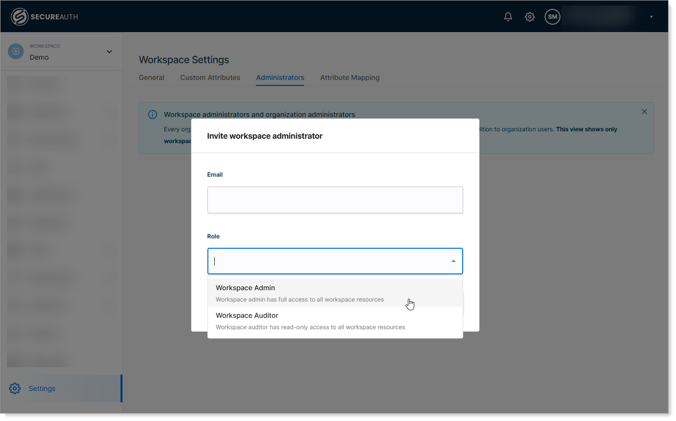 Invite workspace admin