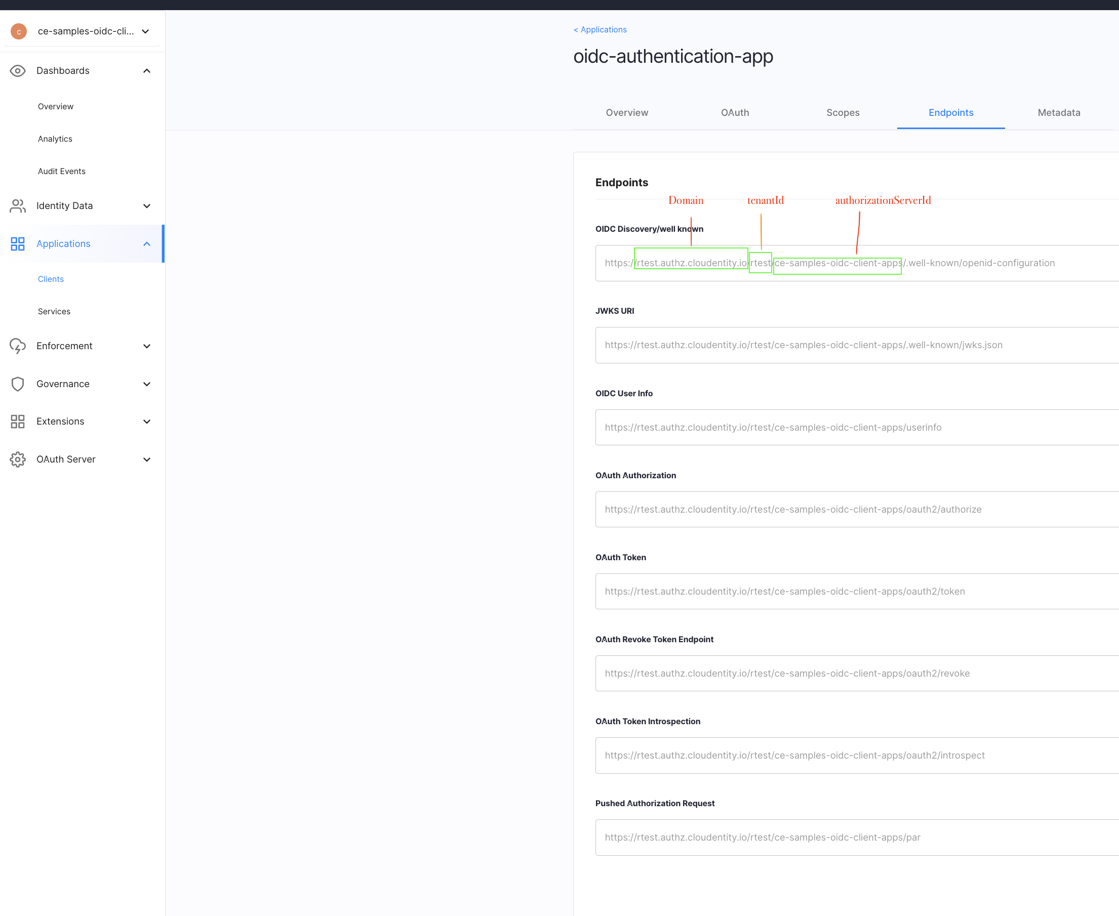 Cloudentity OAuth config