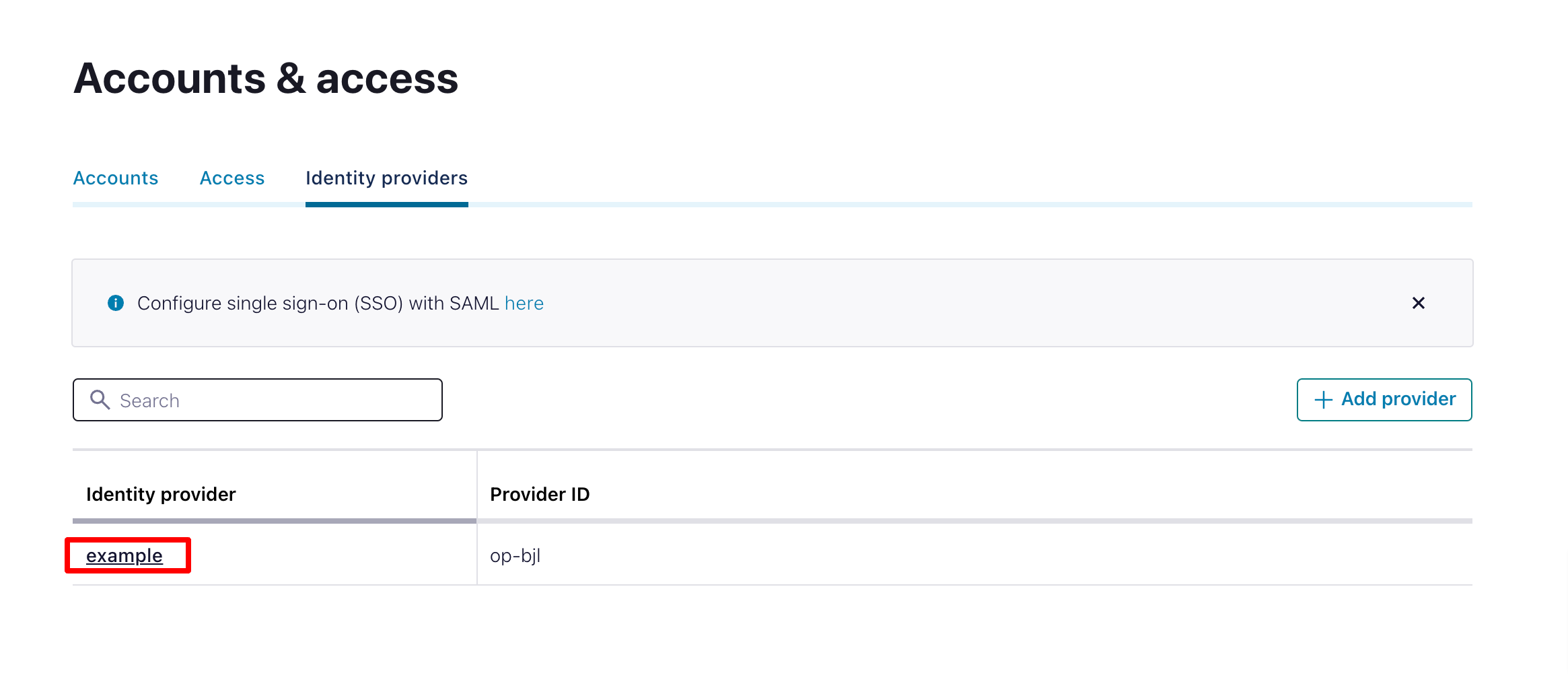 Accounts listing
