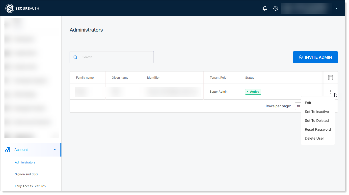 Admin status menu