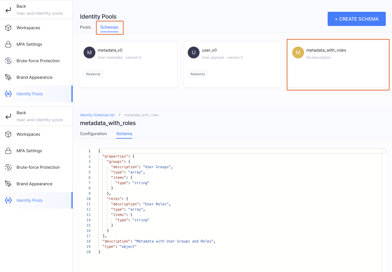 User metadata schema