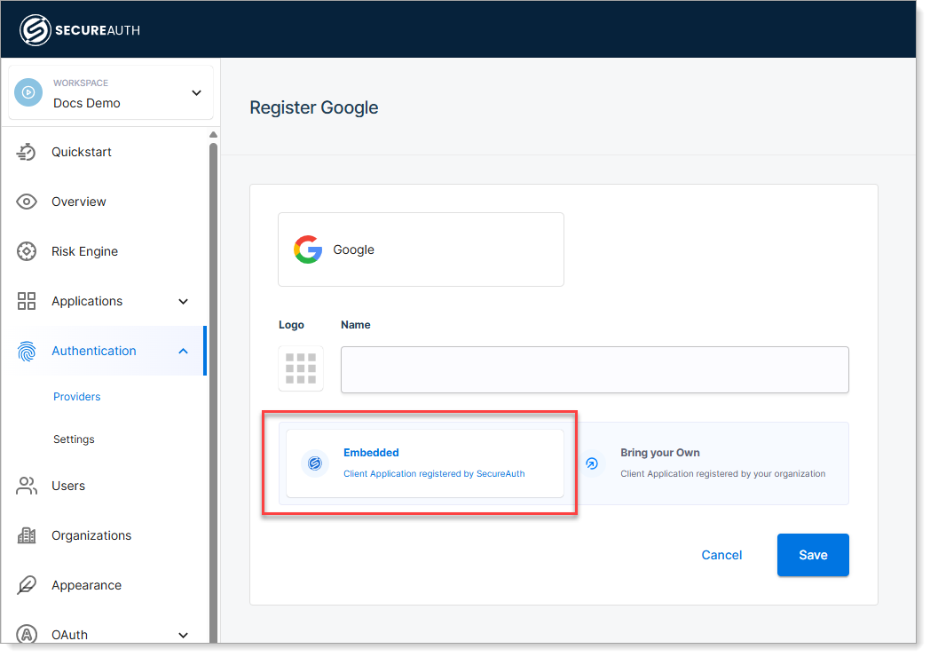 Social identity provider - Embedded configuration example