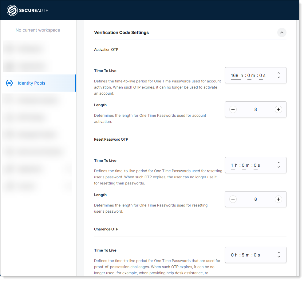 Verificiation code settings