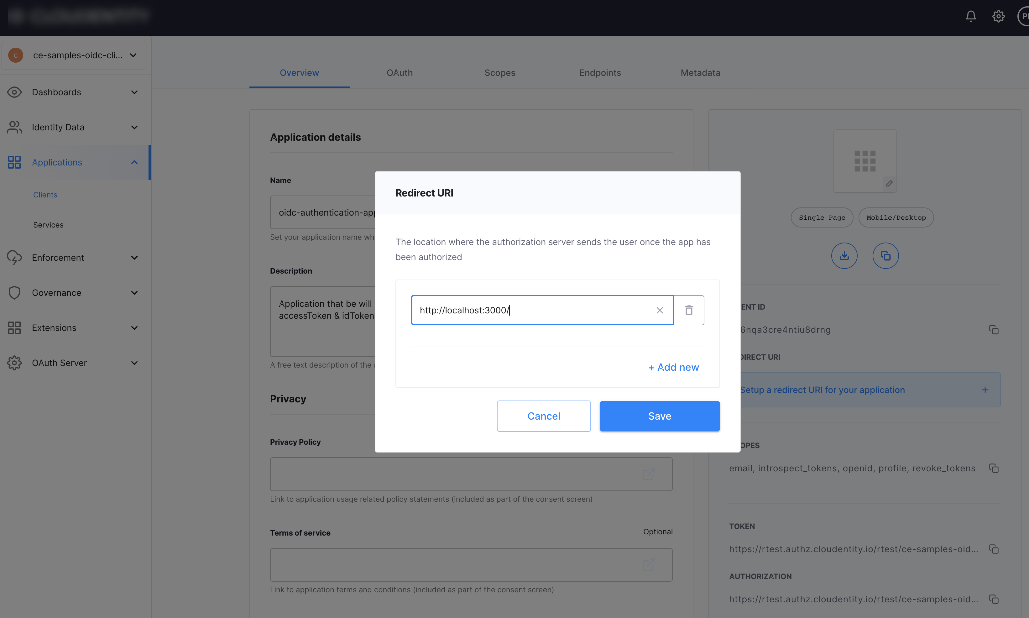 Create oauth oidc redirect uri