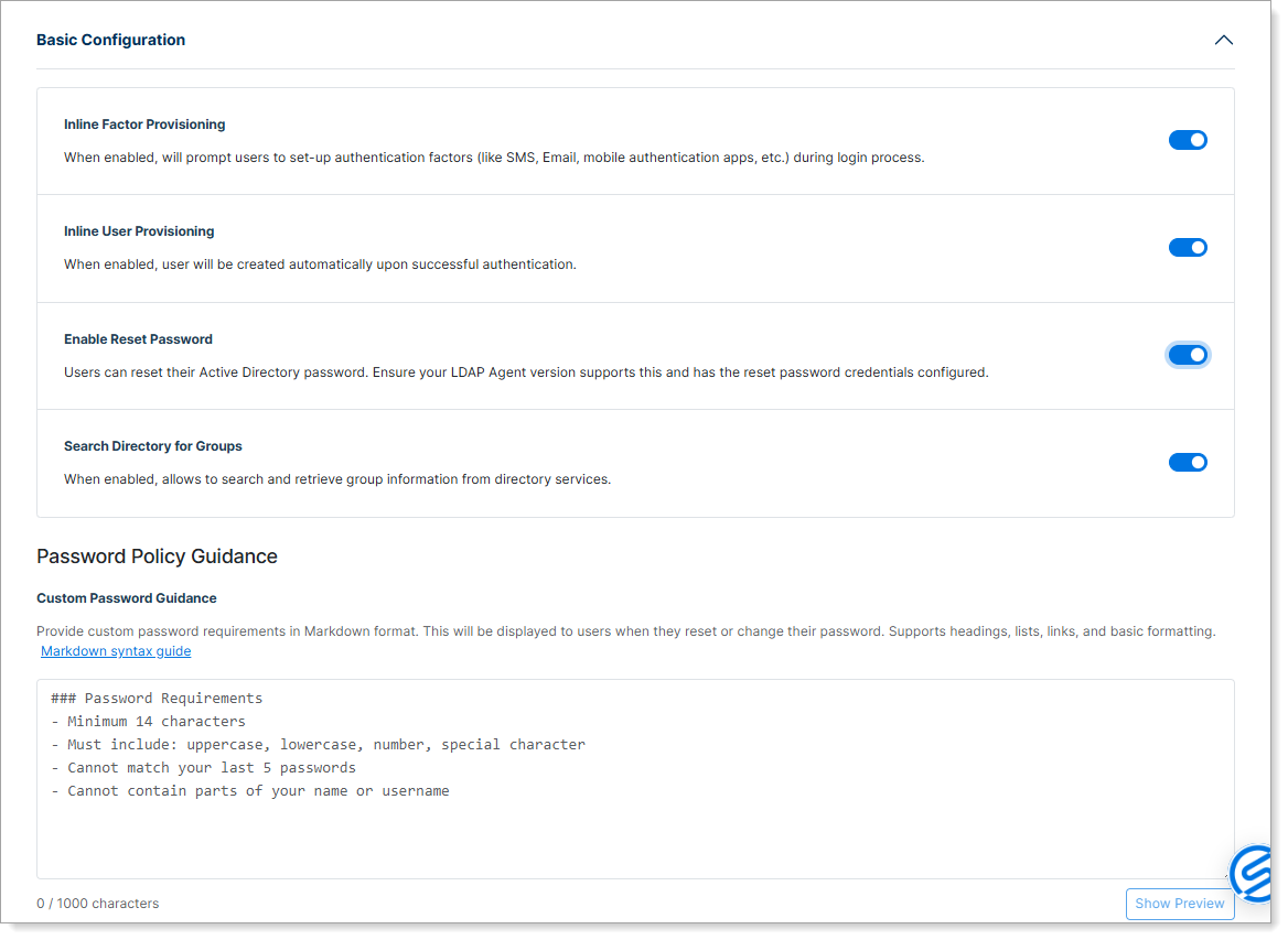 Basic Configuration panel showing provisioning and other options