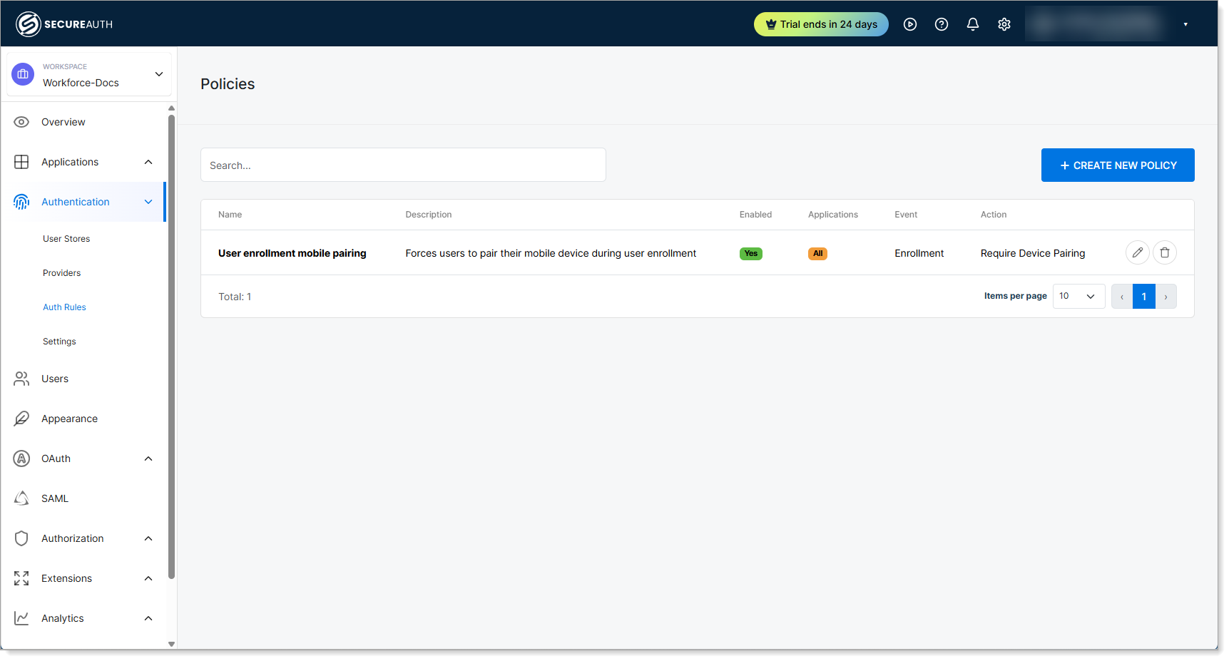 Create a new authentication rule policy