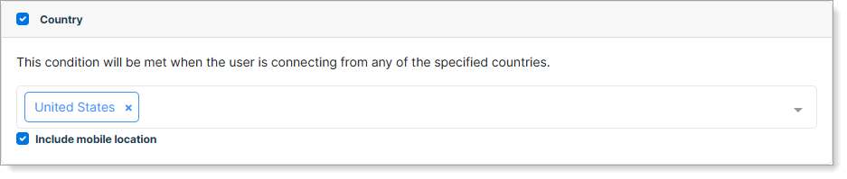 Country condition selection