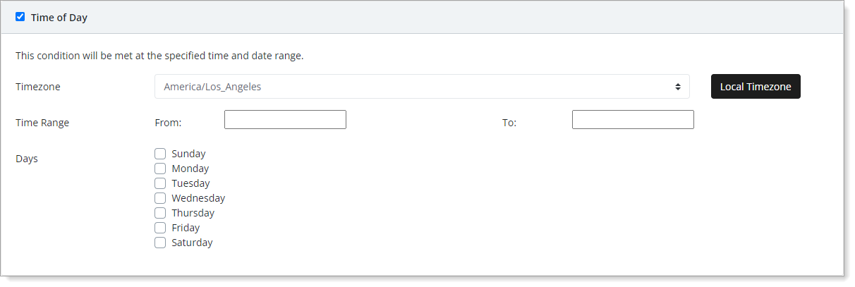 Time of Day condition configuration