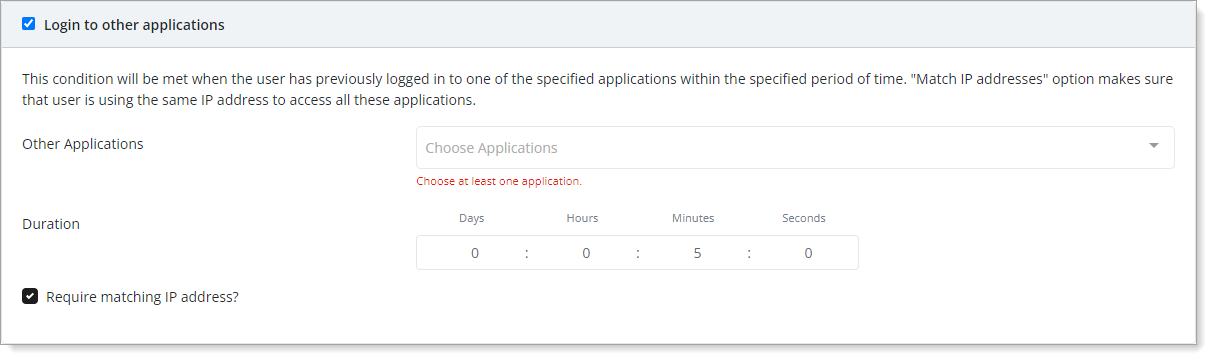 Login to other applications condition