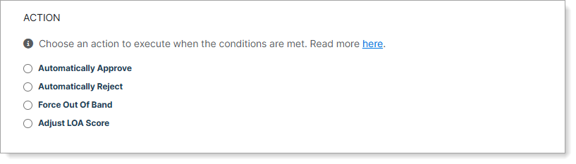 Authentication event action options