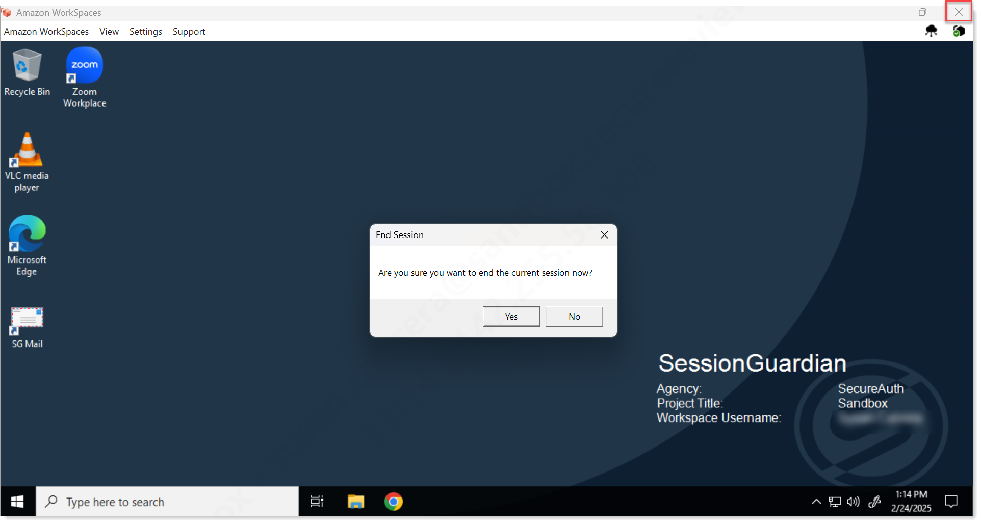 Close Amazon Workspace virtual desktop.