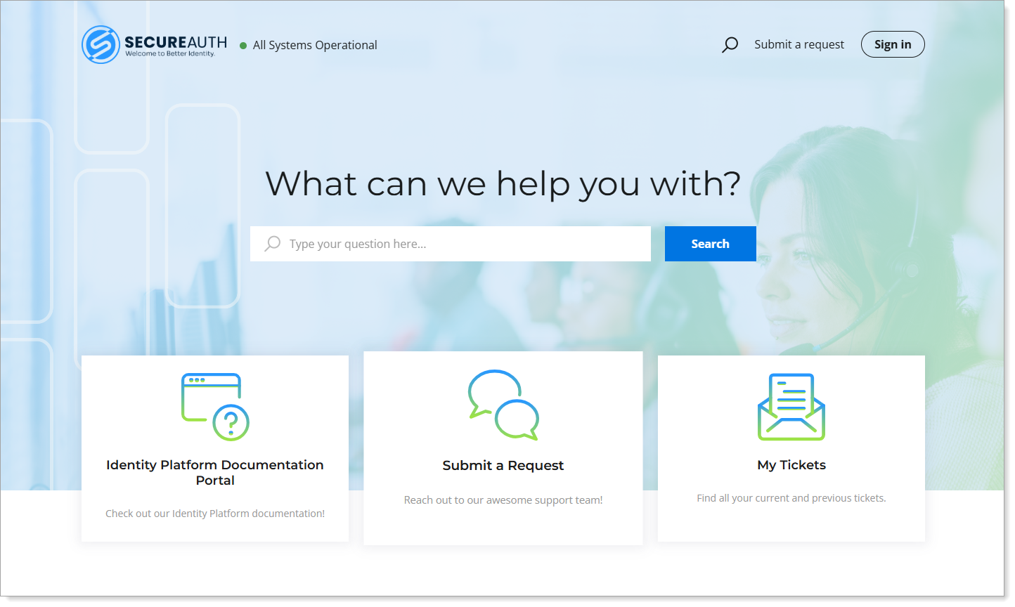 SecureAuth Support Portal landing page