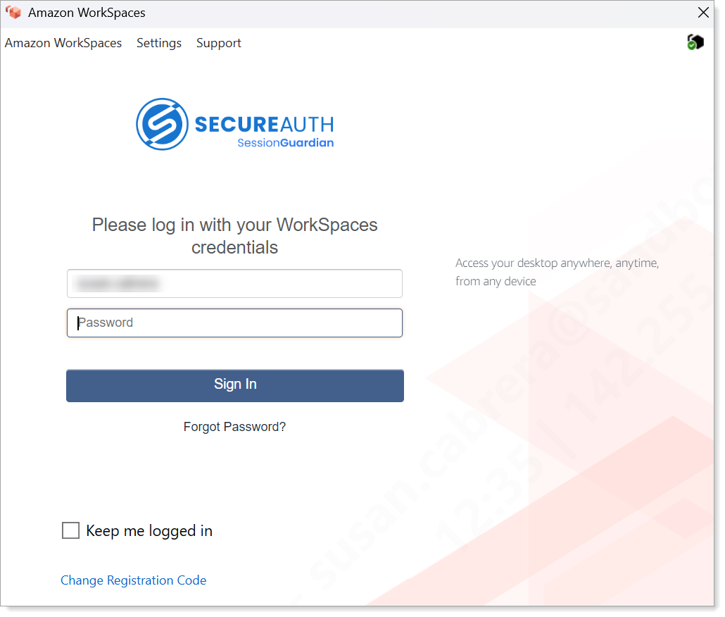 Login and connect to Amazon Workspaces