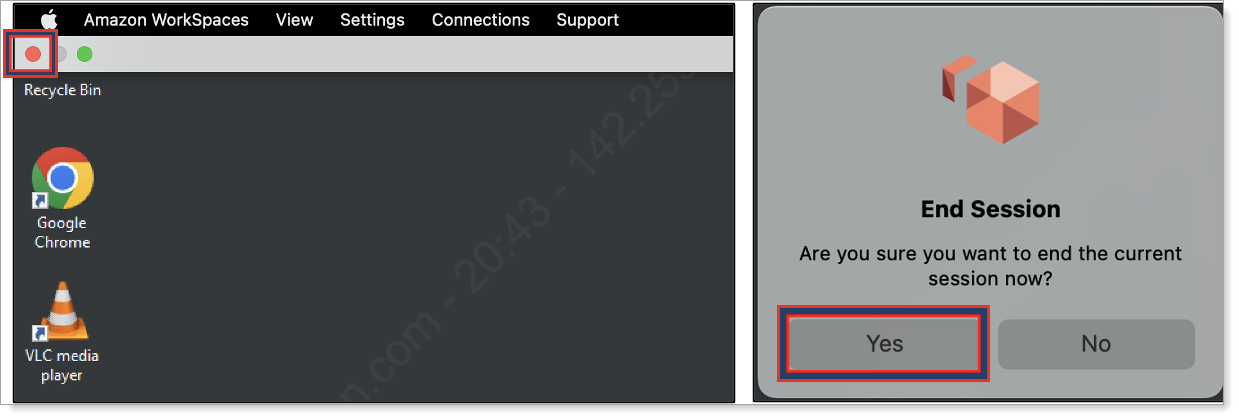 Close Amazone Workspaces, then Yes to End Session