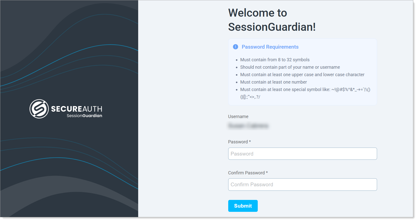 Set project password on Welcome to SessionGuardian page